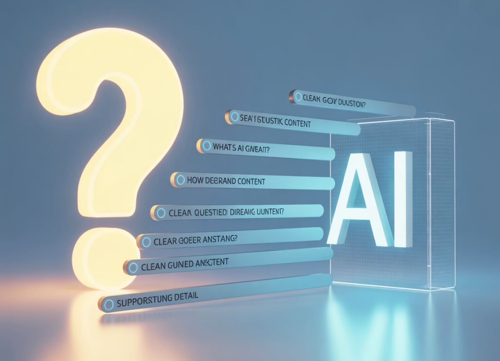 ideogram v3.0 scene idea a large glowing question mark floating in the air. multiple user ques 0